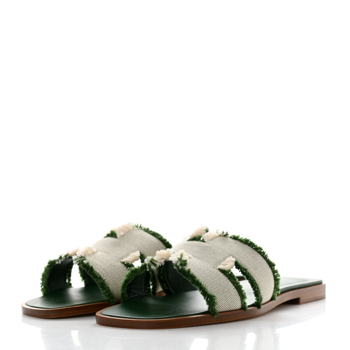 Calfskin Canvas Oran Fringe Sandals 37 Vert