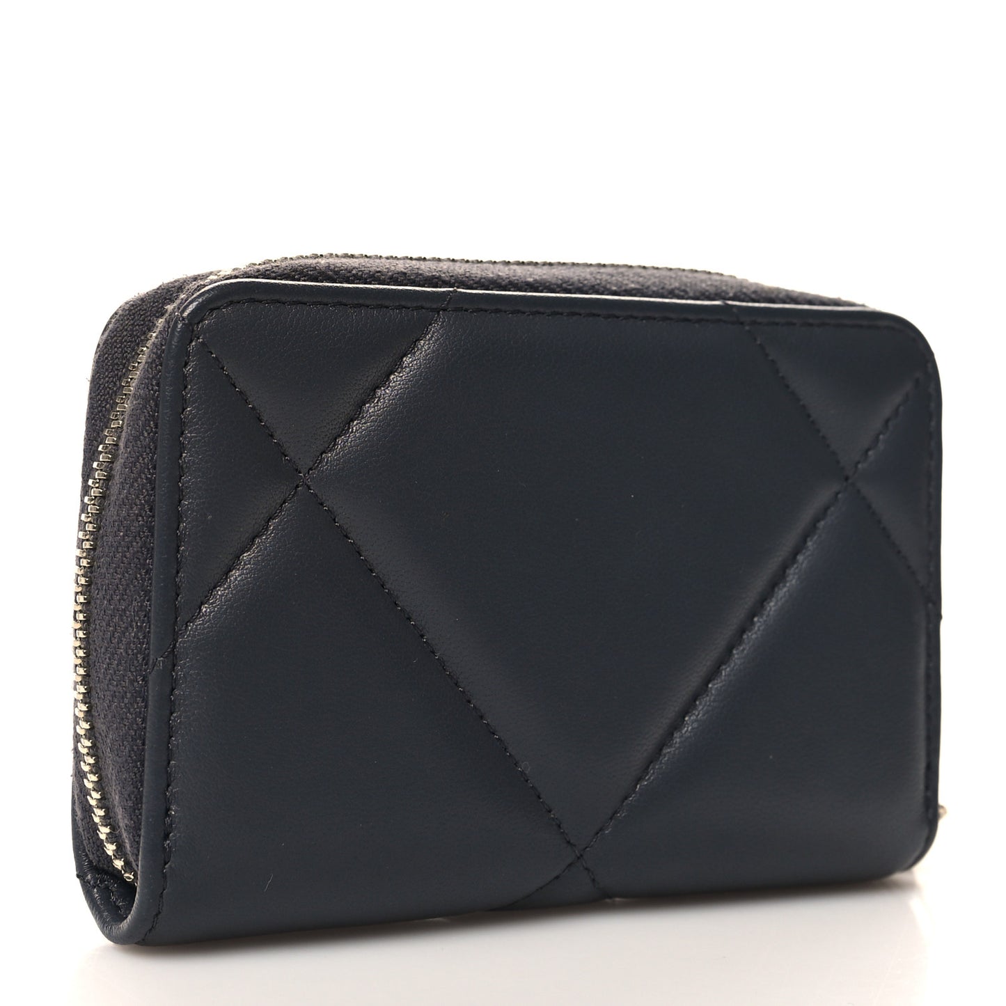 Lambskin Quilted Chanel 19 Zip Around Coin Purse Wallet Grey