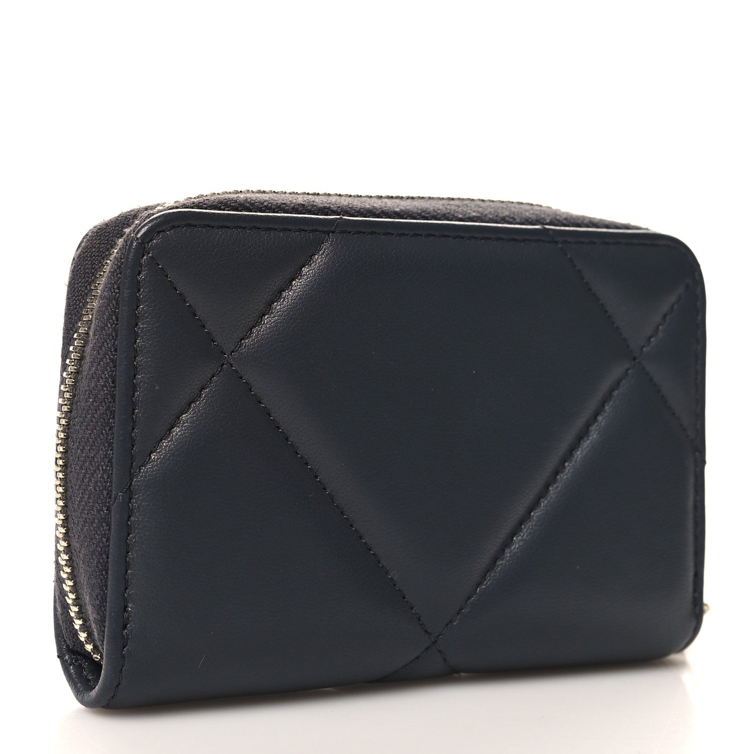 Chanel Lambskin Quilted Chanel 19 Zip Around Coin Purse Wallet Grey 3 of 8