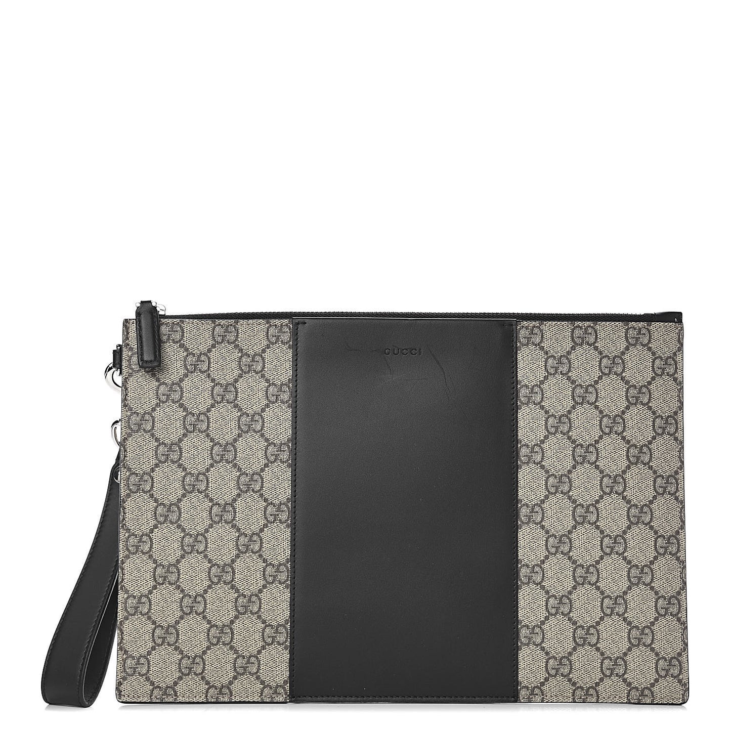 GG Supreme Monogram Zip Wristlet Pouch Beige Black