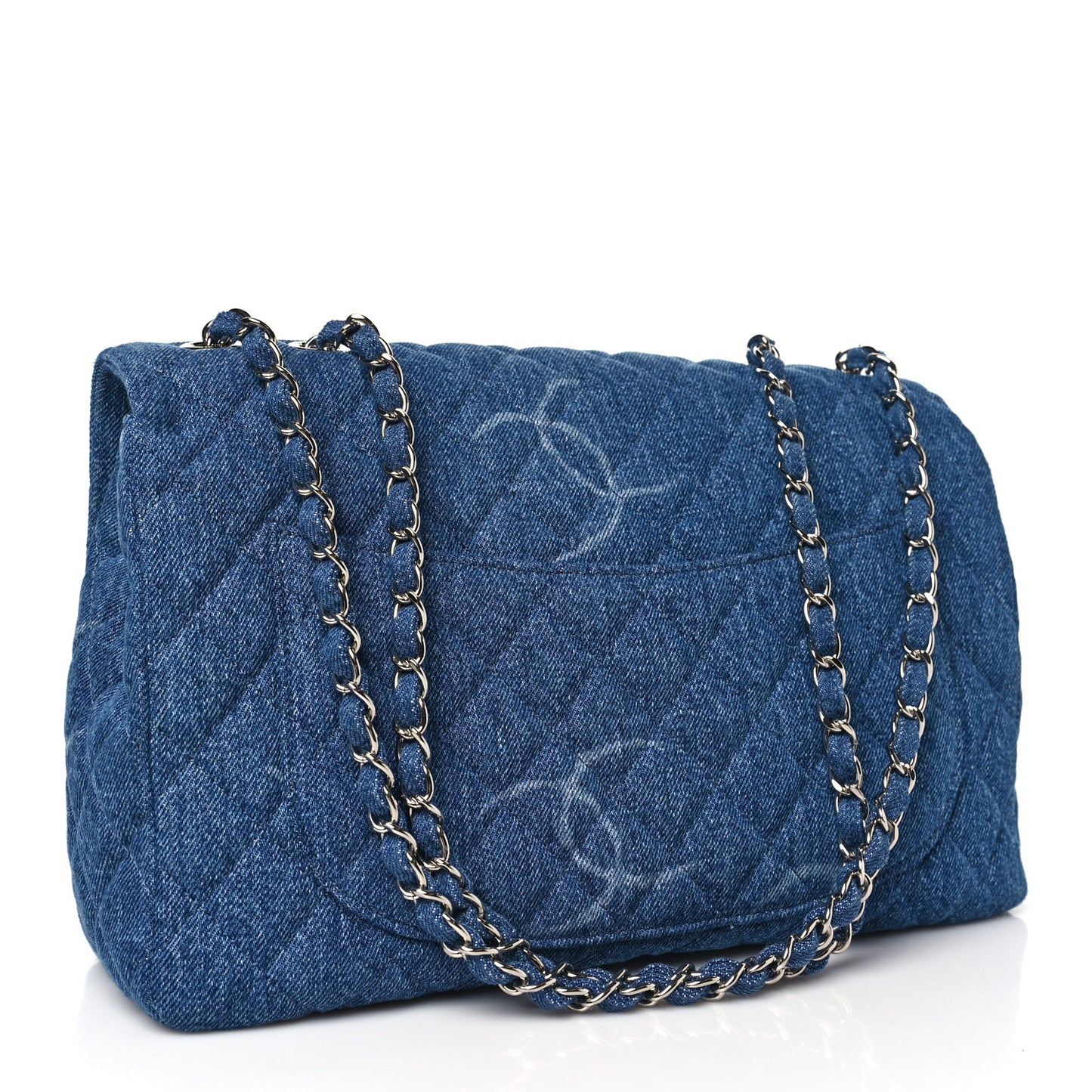 Denim Quilted CC Print Jumbo Single Flap Blue