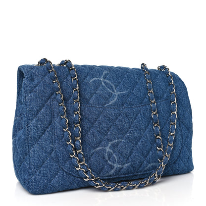 Chanel Denim Quilted CC Print Jumbo Single Flap Blue 3 of 10