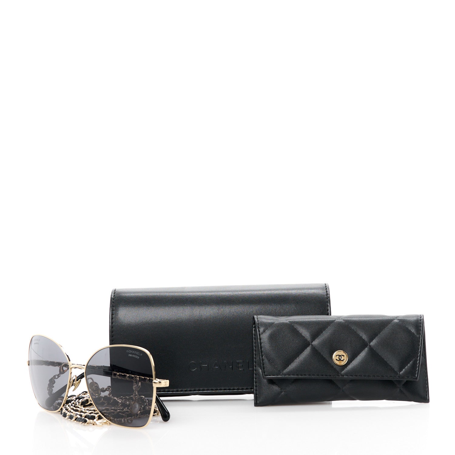 Chanel Metal Calfskin Butterfly Pearl Chain Sunglasses 4274Q Gold Black 8 of 8