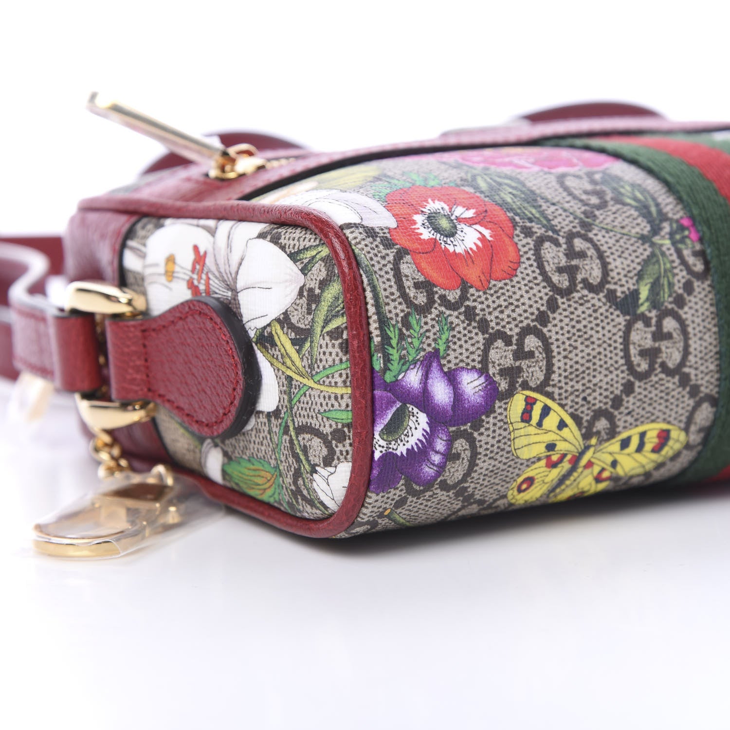 Gucci GG Supreme Monogram Flora Web Mini Ophidia Shoulder Bag Red 8 of 10