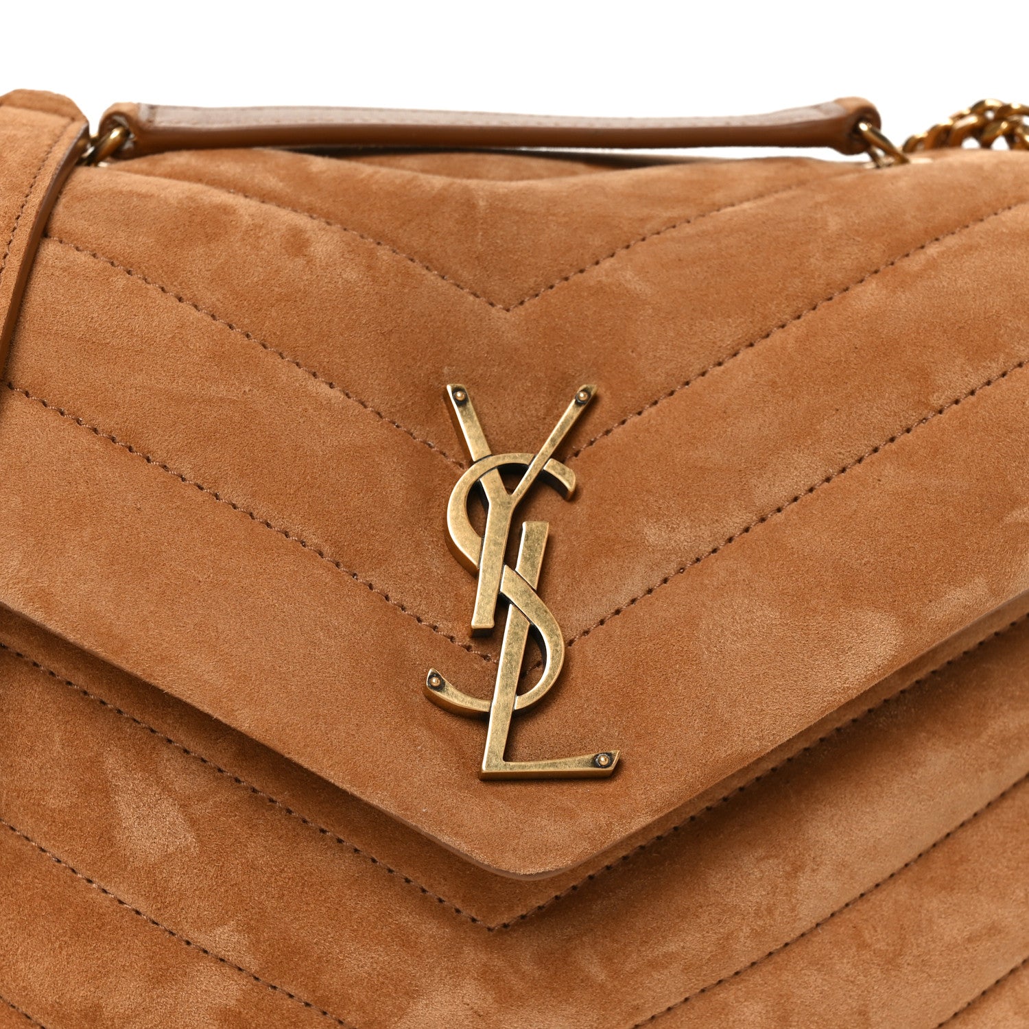 Saint Laurent Suede Calfskin Y Quilted Monogram Small Loulou Chain Satchel Cinnamon 8 of 10