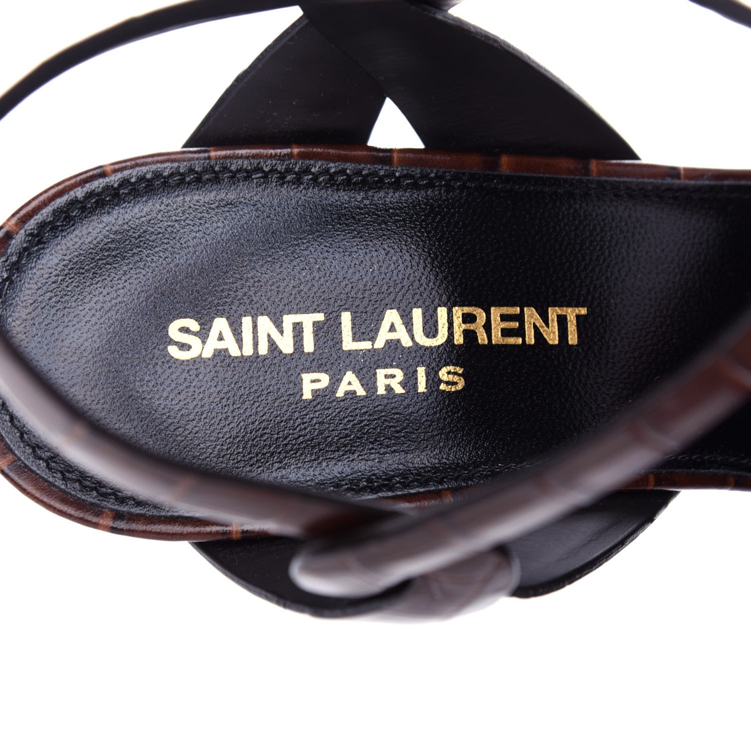 Saint Laurent Calfskin Crocodile Embossed Tribute 105 Sandals 38 Moro 8 of 11
