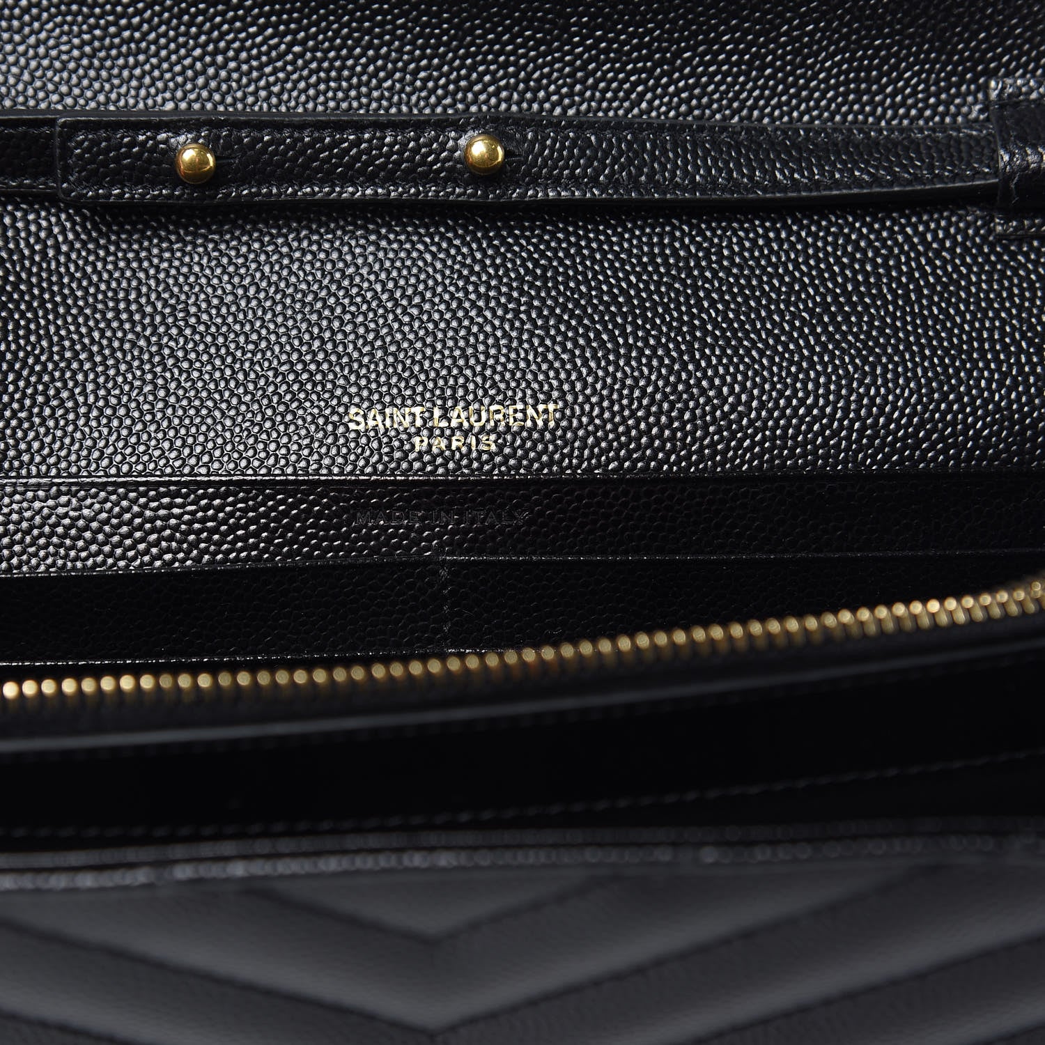 Saint Laurent Grain De Poudre Matelasse Chevron Monogram Chain Wallet Black 6 of 8