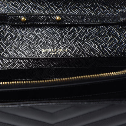 Saint Laurent Grain De Poudre Matelasse Chevron Monogram Chain Wallet Black 6 of 8