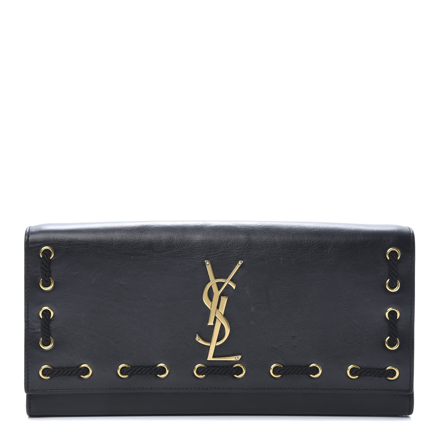 Saint Laurent Calfskin Rope Monogram Cassandre Clutch Black 1 of 14