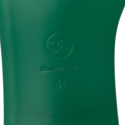 Chanel Calfskin Patent Calfskin Logo Mules 41 Green White 7 of 9