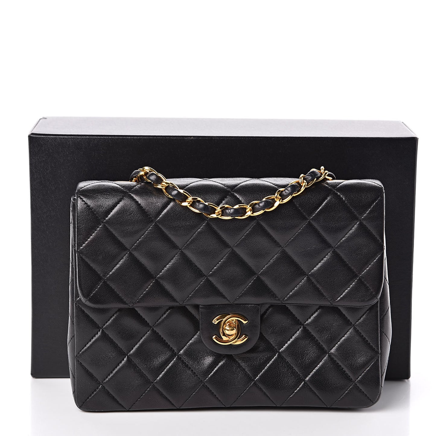 Lambskin Quilted Mini Square Flap Bag Black