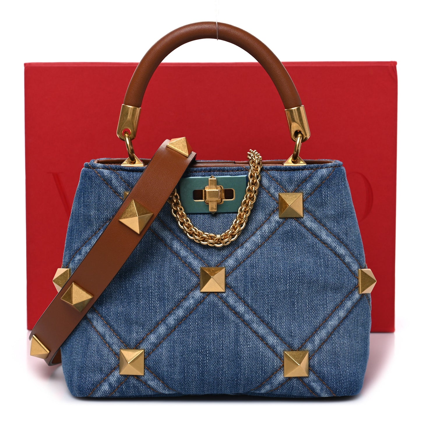 Denim Small Roman Stud The Handle Bag Light Denim Selleria