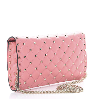Valentino Garavani Nappa Rockstud Spike Wallet On Chain Paradise Rose 2 of 10