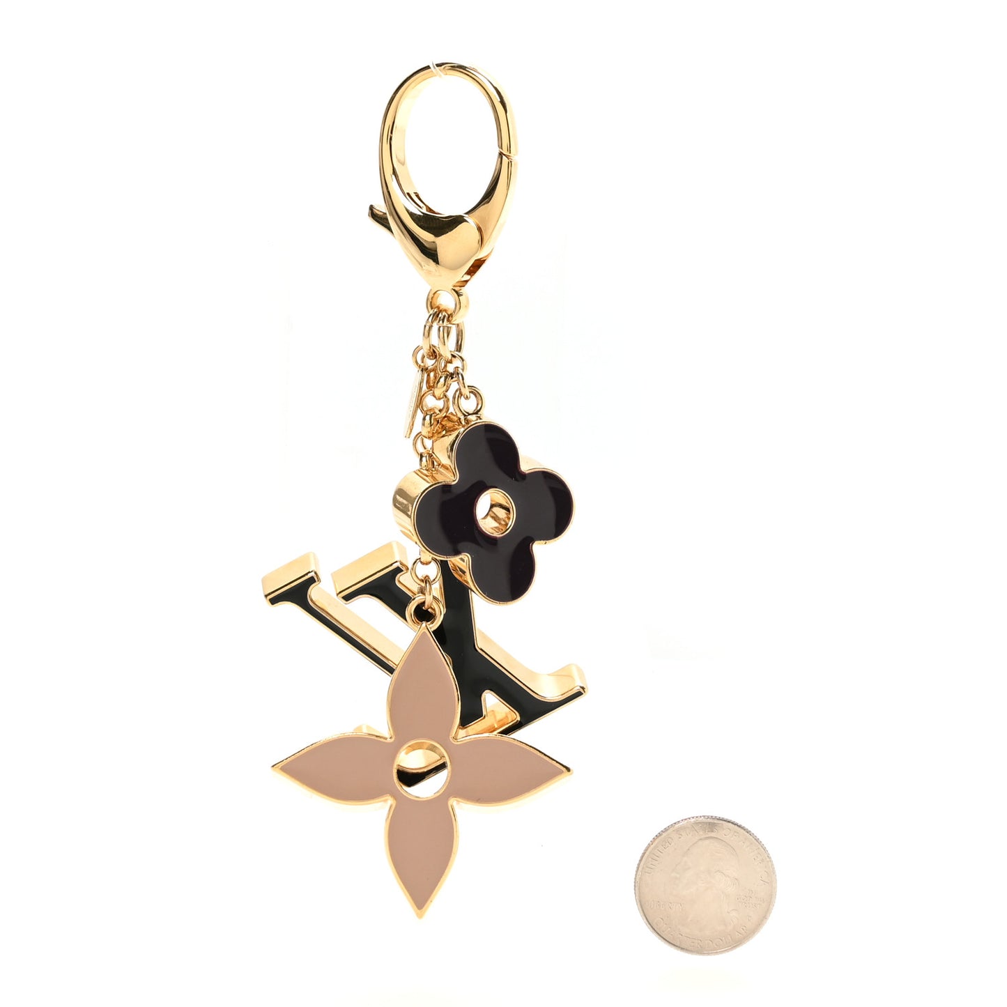 Metal Enamel Fleur De Monogram Bag Charm Dore