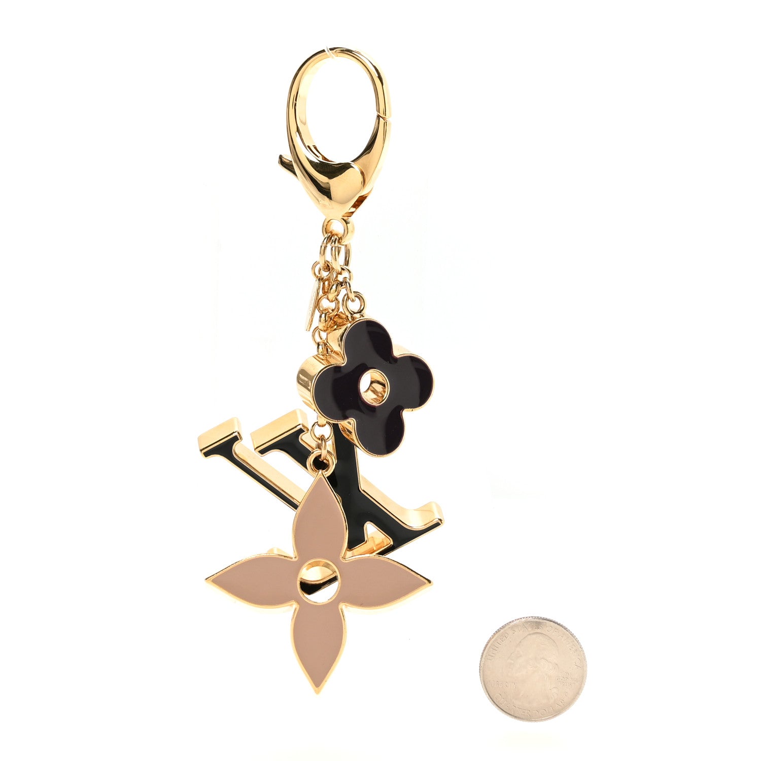 Louis Vuitton Metal Enamel Fleur De Monogram Bag Charm Dore 2 of 4