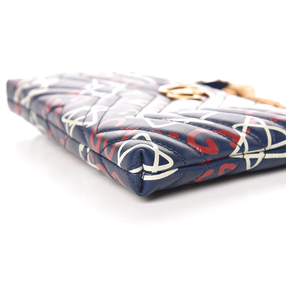 Gucci Calfskin Matelasse GucciGhost Mini GG Marmont Chain Bag Blue Agata Hibiscus Red 6 of 10