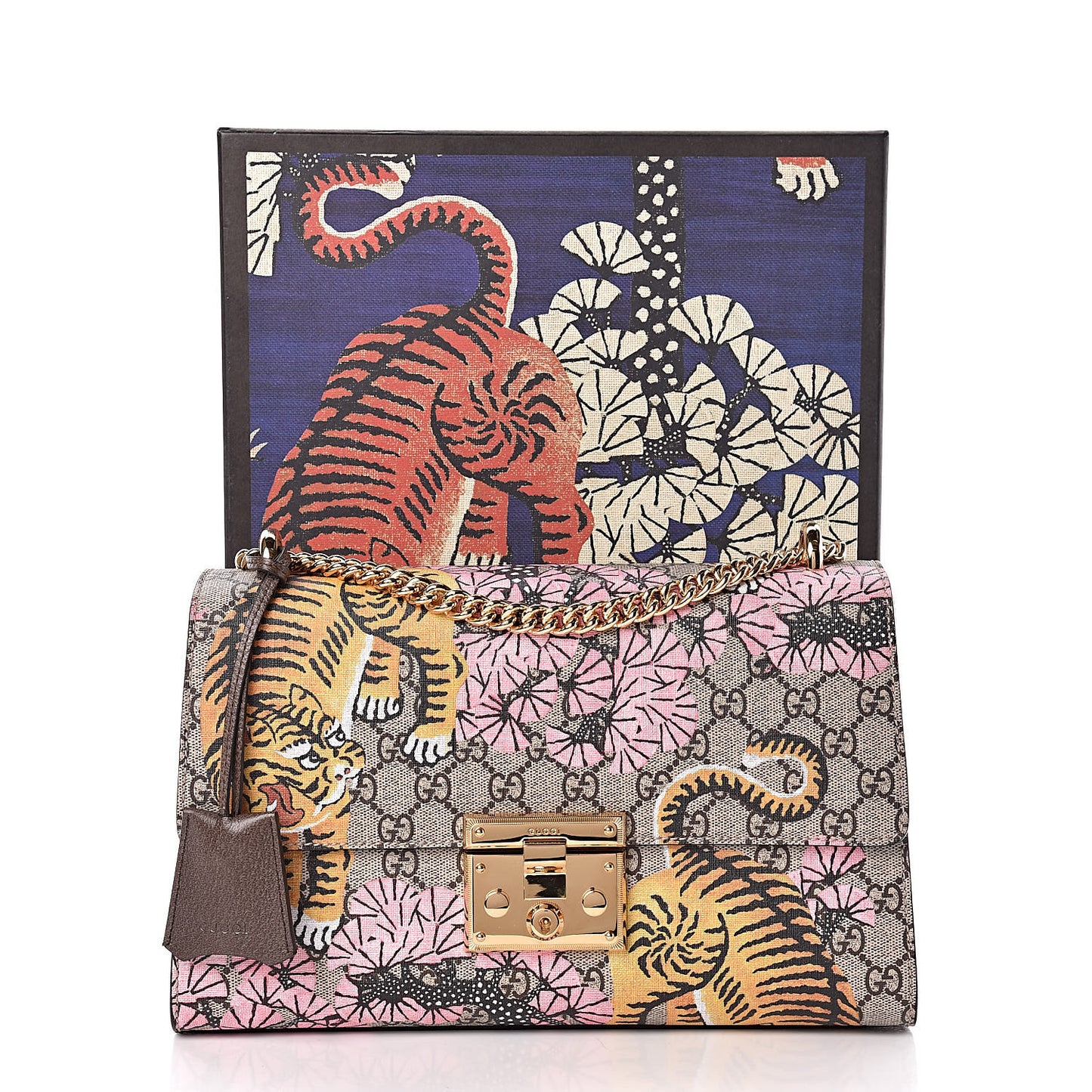 GG Supreme Monogram Bengal Medium Padlock Shoulder Bag Beige Pink