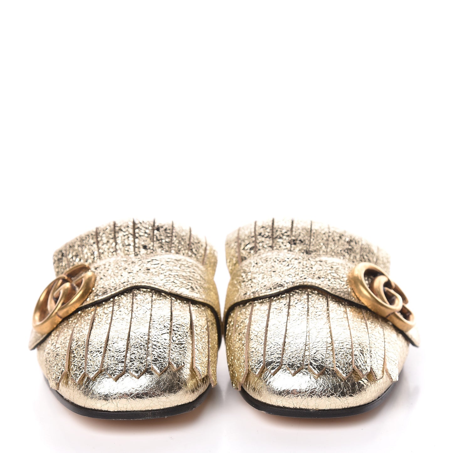 Galassia Womens GG Marmont Fringe Slippers 35.5 Platino