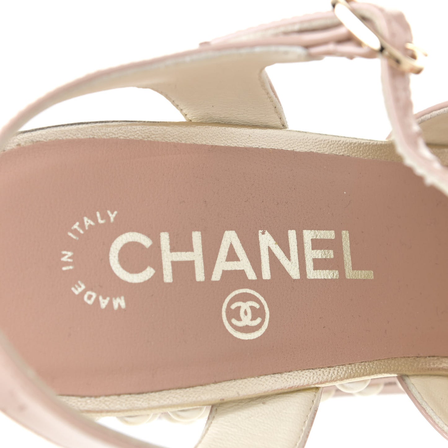Patent Calfskin Pearl CC Wedge Sandals 39 Light Pink