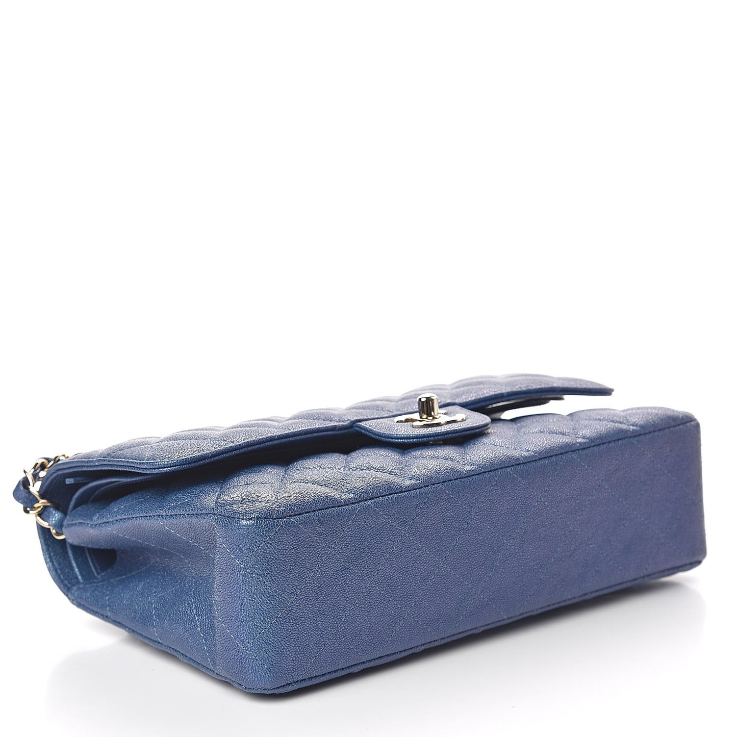 Iridescent Caviar Quilted Medium Double Flap Dark Blue