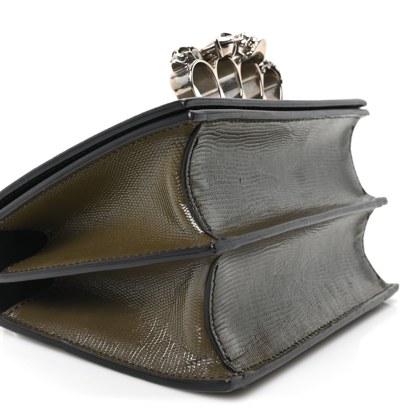 Lizard Embossed Calfskin Knuckle Crossbody Khaki