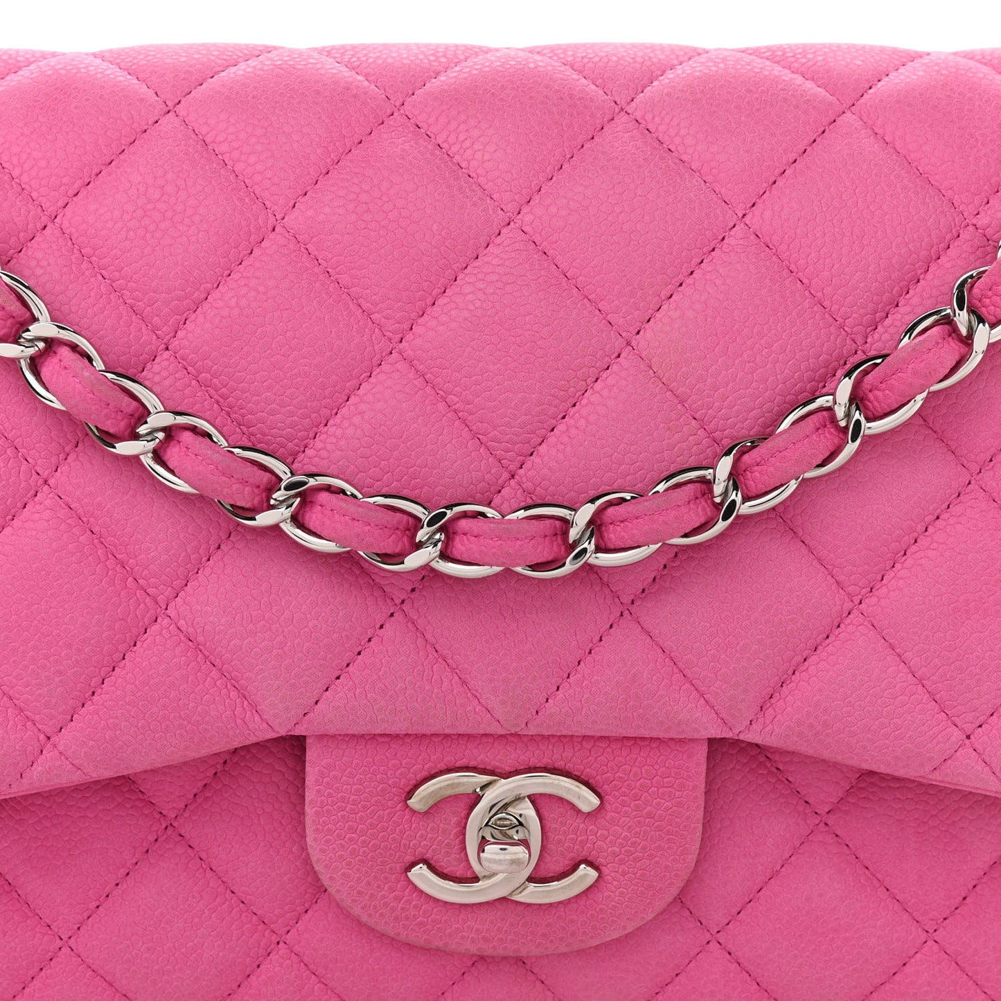 Iridescent Caviar Quilted Jumbo Double Flap Pink