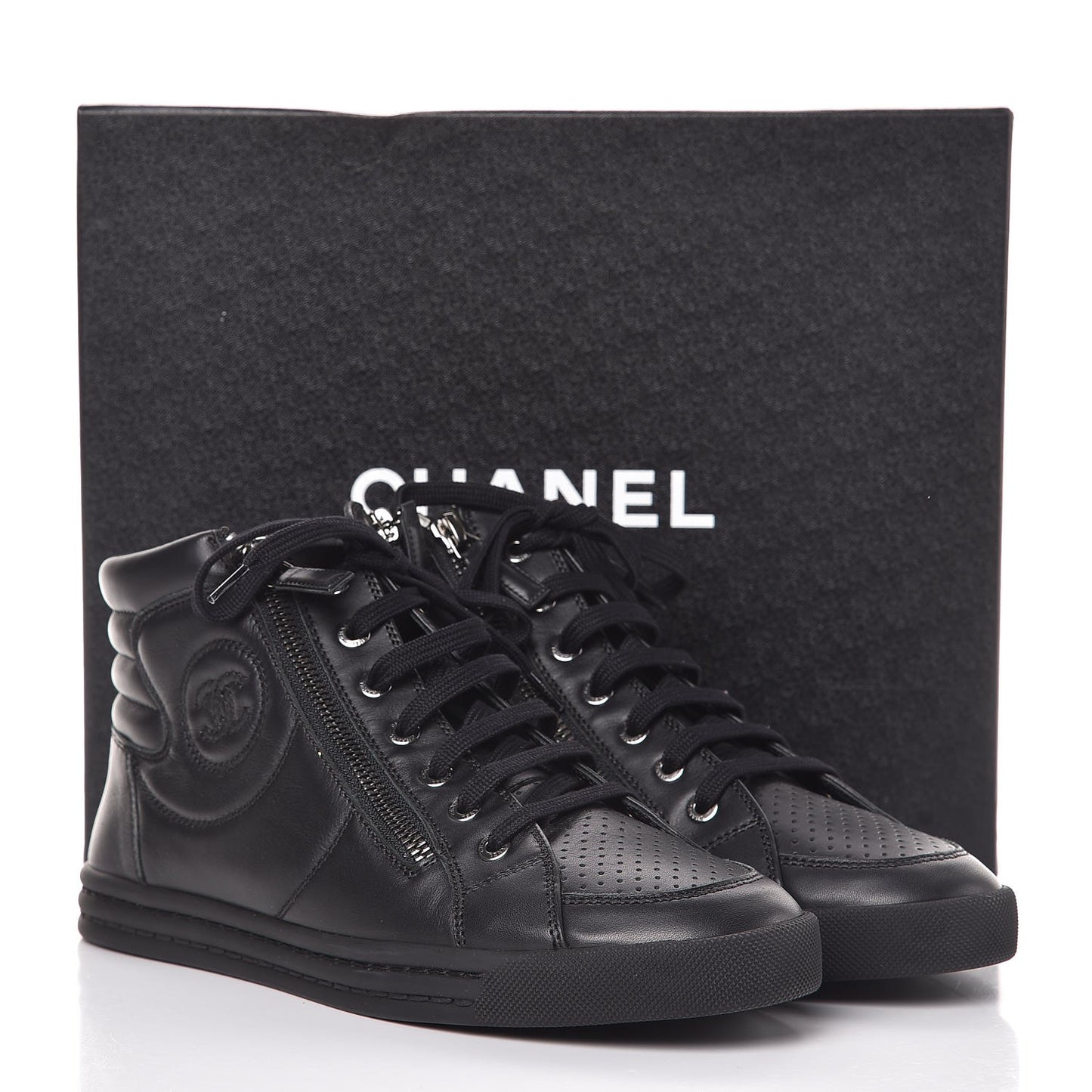 Calfskin High Top CC Sneakers 39 Black