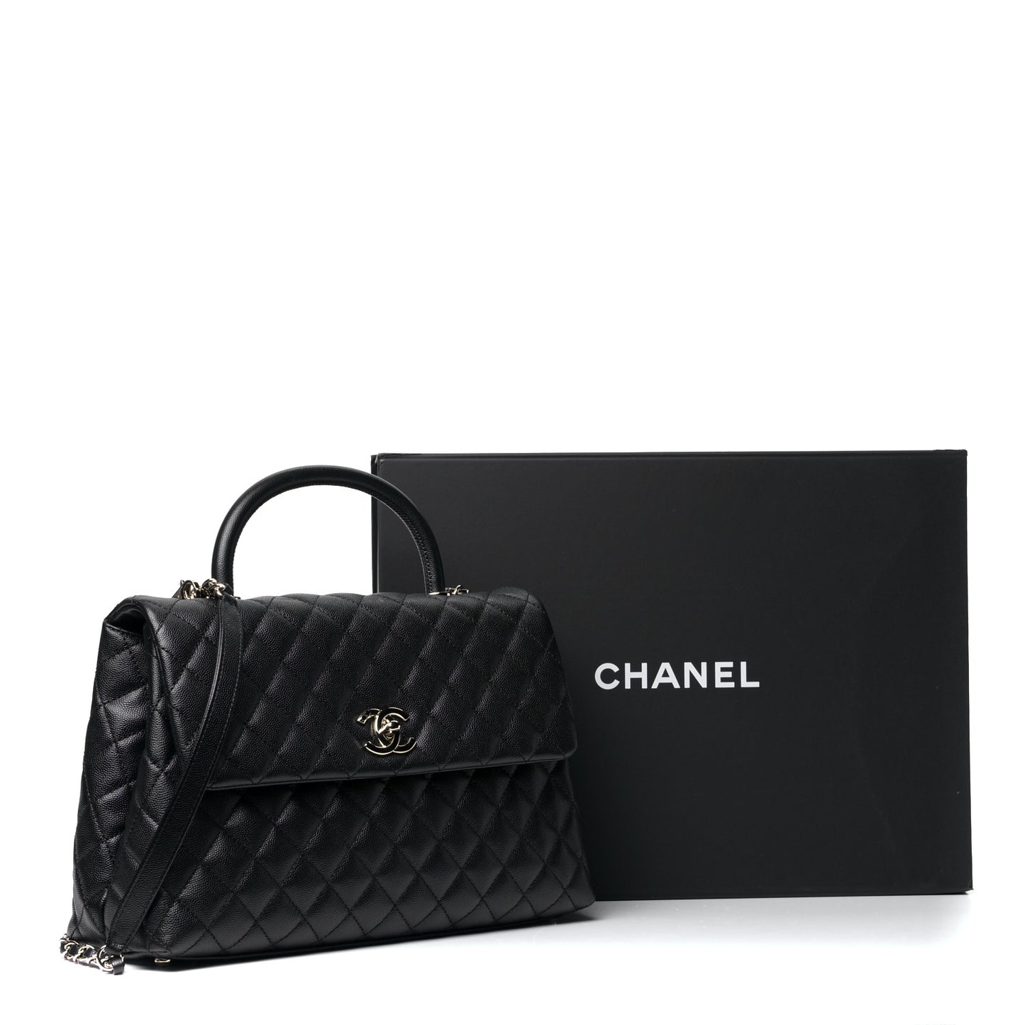 Caviar Quilted Medium Coco Handle Flap Black