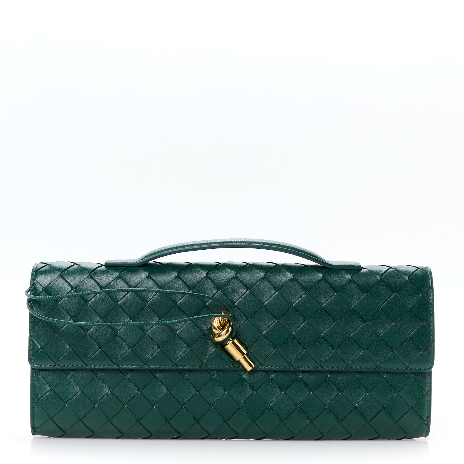 Bottega Veneta Nappa Intrecciato Long Andiamo Top Handle Clutch Emerald Green 1 of 8