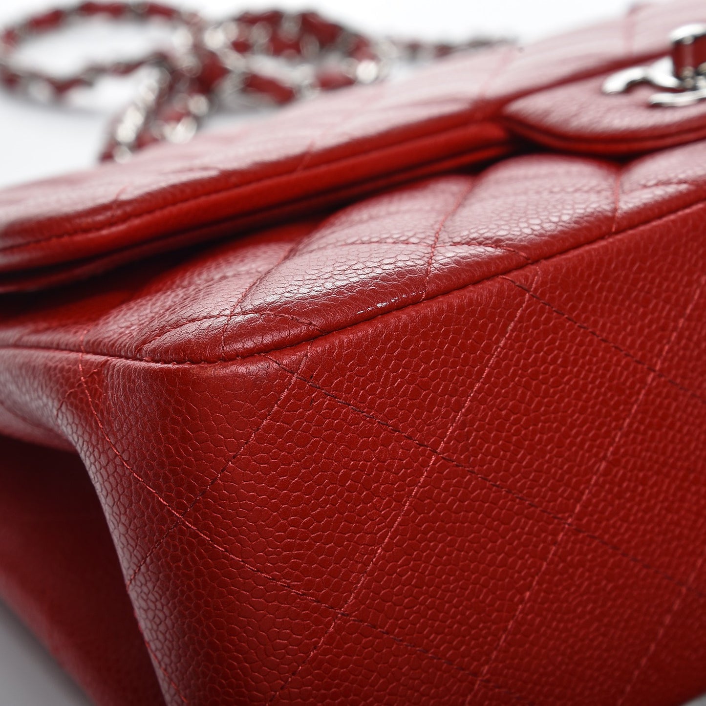 Caviar Quilted Jumbo Double Flap Red