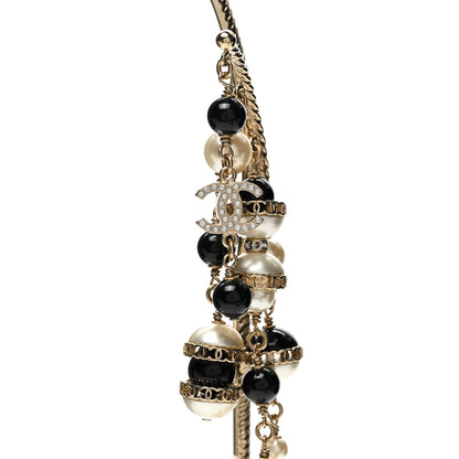 Chanel Metal Crystal Pearl Multi Strand Headband Gold Black 4 of 5