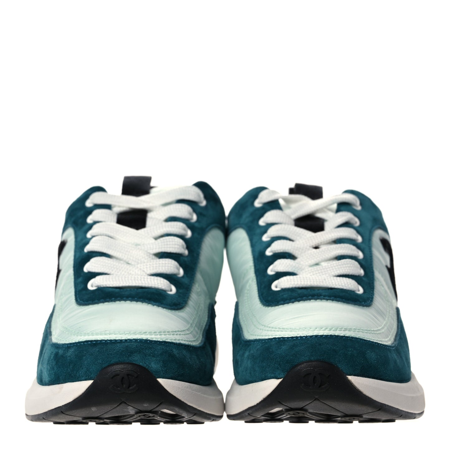 Nylon Suede Calfskin CC Sneakers 38.5 Green Light Green