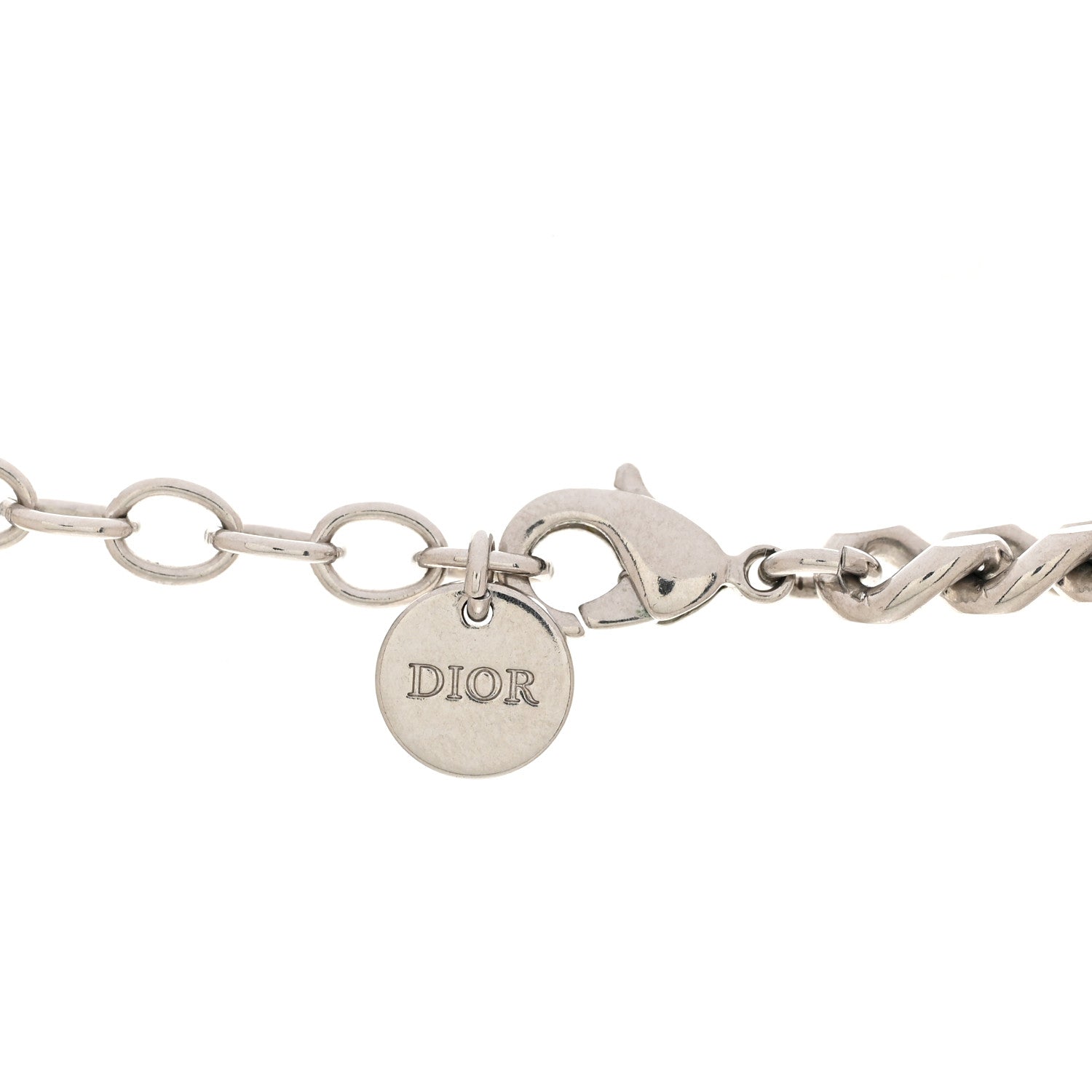Christian Dior Metal Crystal Chain Choker Necklace Silver 1843260