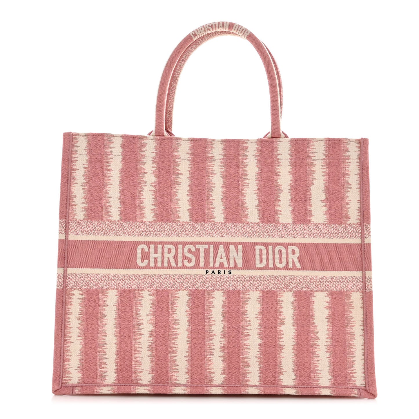Canvas Embroidered Large Striped Book Tote Pink