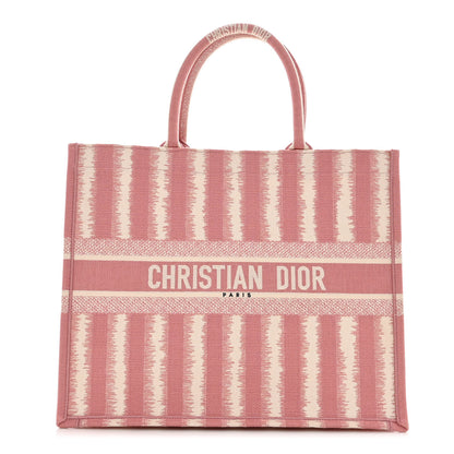 Christian Dior Canvas Embroidered Large Striped Book Tote Pink 1 of 9