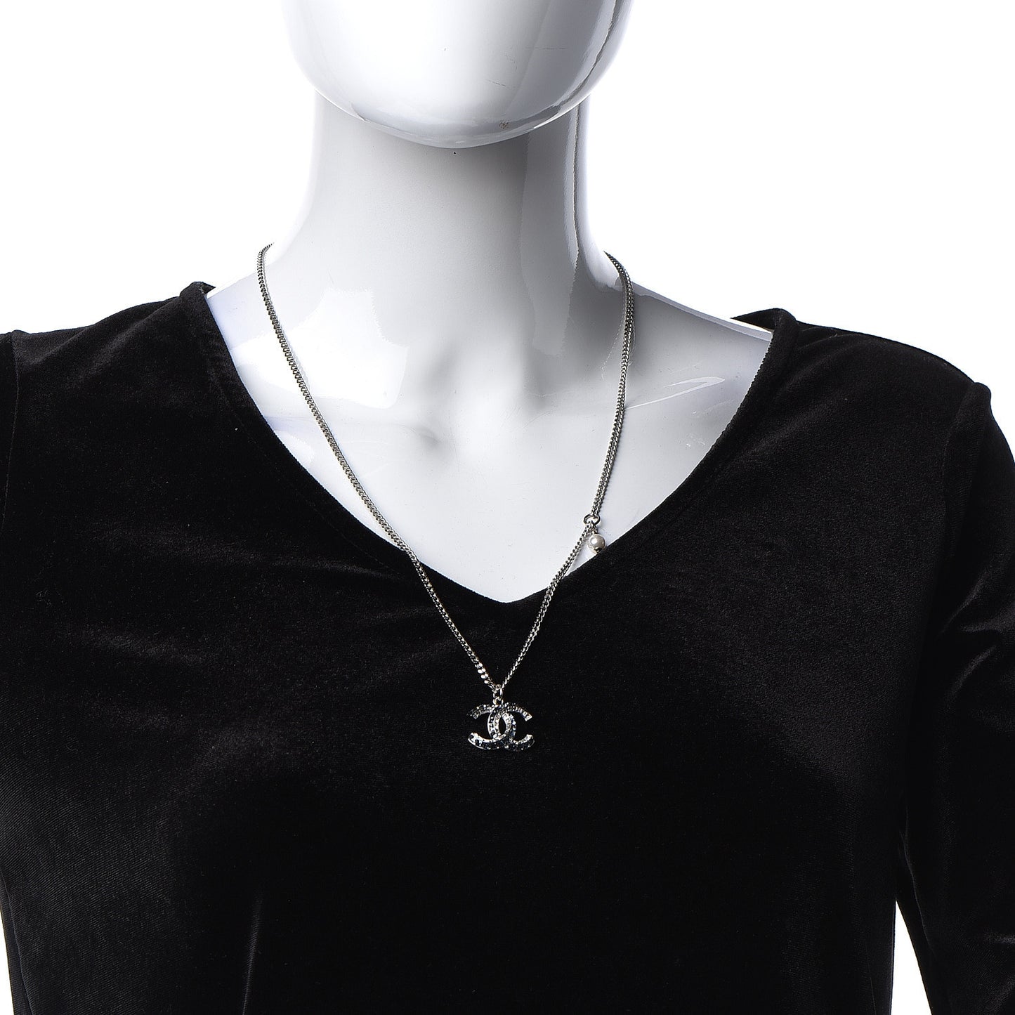 Crystal Baguette CC Pendant Necklace Silver Blue