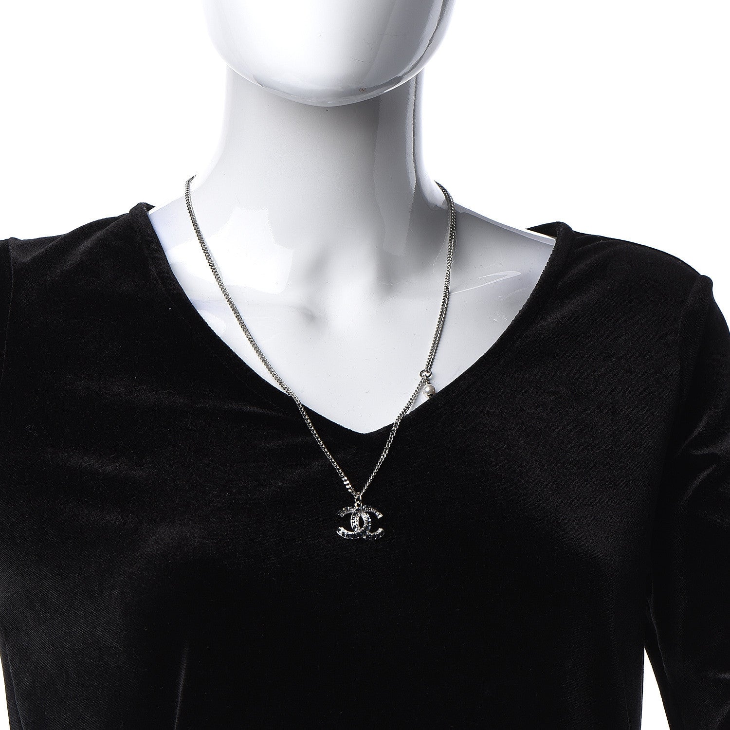 Chanel Crystal Baguette CC Pendant Necklace Silver Blue 2 of 4