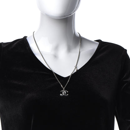Chanel Crystal Baguette CC Pendant Necklace Silver Blue 2 of 4