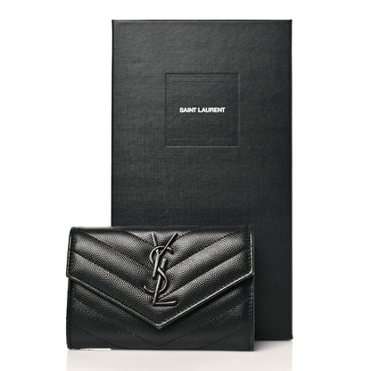 Saint Laurent Grain De Poudre Matelasse Chevron Small Monochrome Monogram Envelope Wallet Black 7 of 7