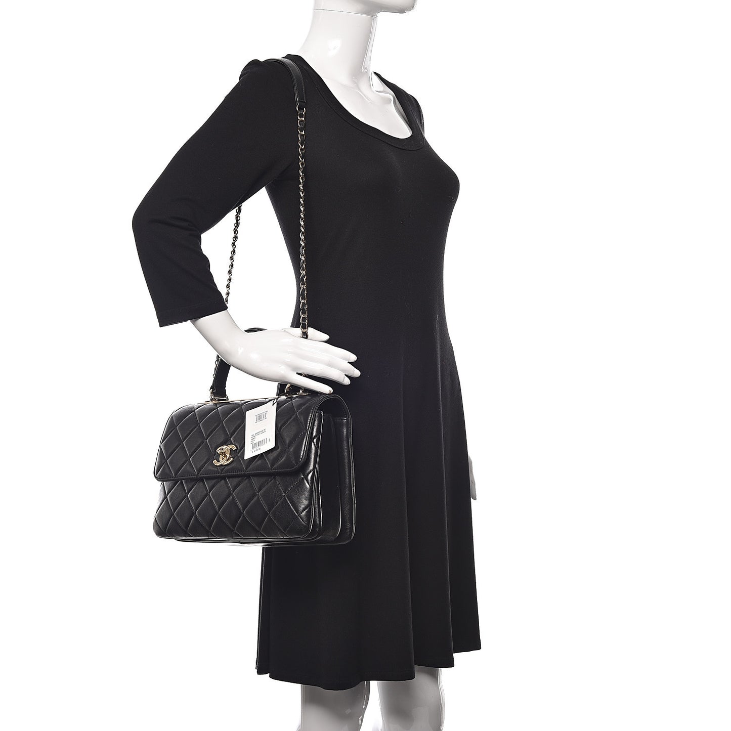 Lambskin Quilted Medium Trendy CC Flap Dual Handle Bag Black