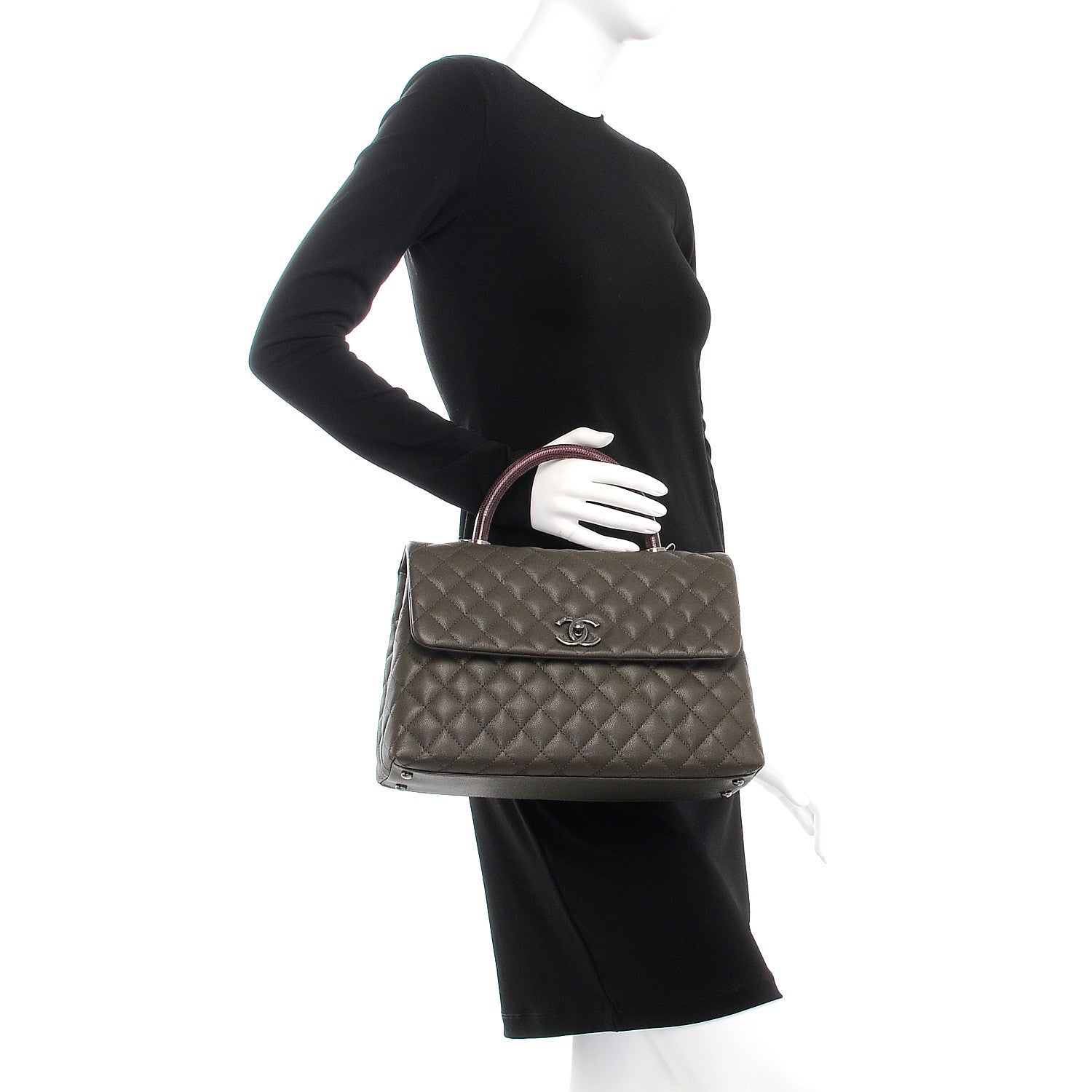 Chanel Caviar Lizard Quilted Medium Coco Handle Flap Khaki 3 of 8