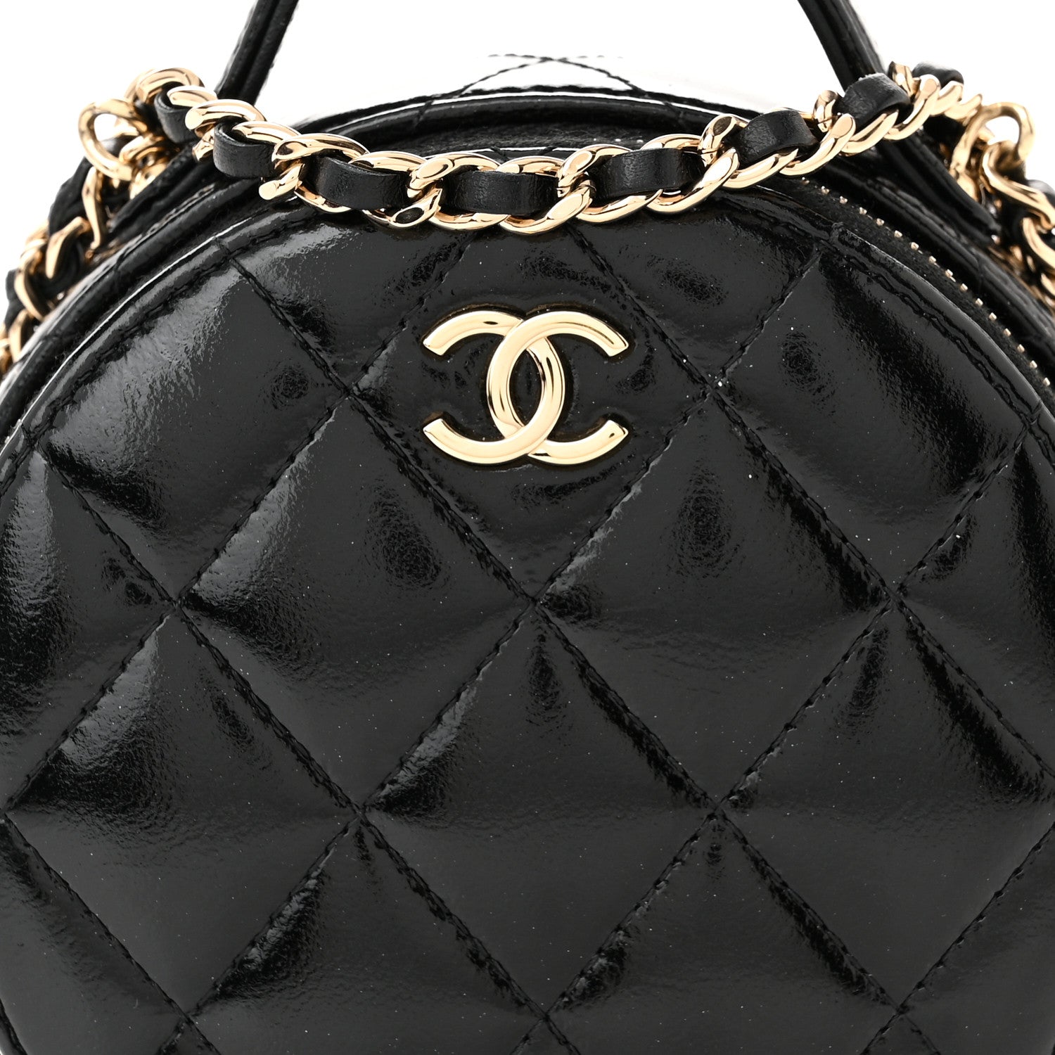 Chanel Patent Lambskin Round Handle With Care Vanity With Chain Black 9 of 13