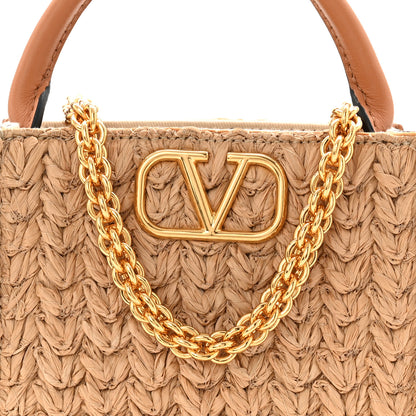 Valentino Garavani Raffia Calfskin Vlogo Top Handle Bag Naturale Light Brown 7 of 10