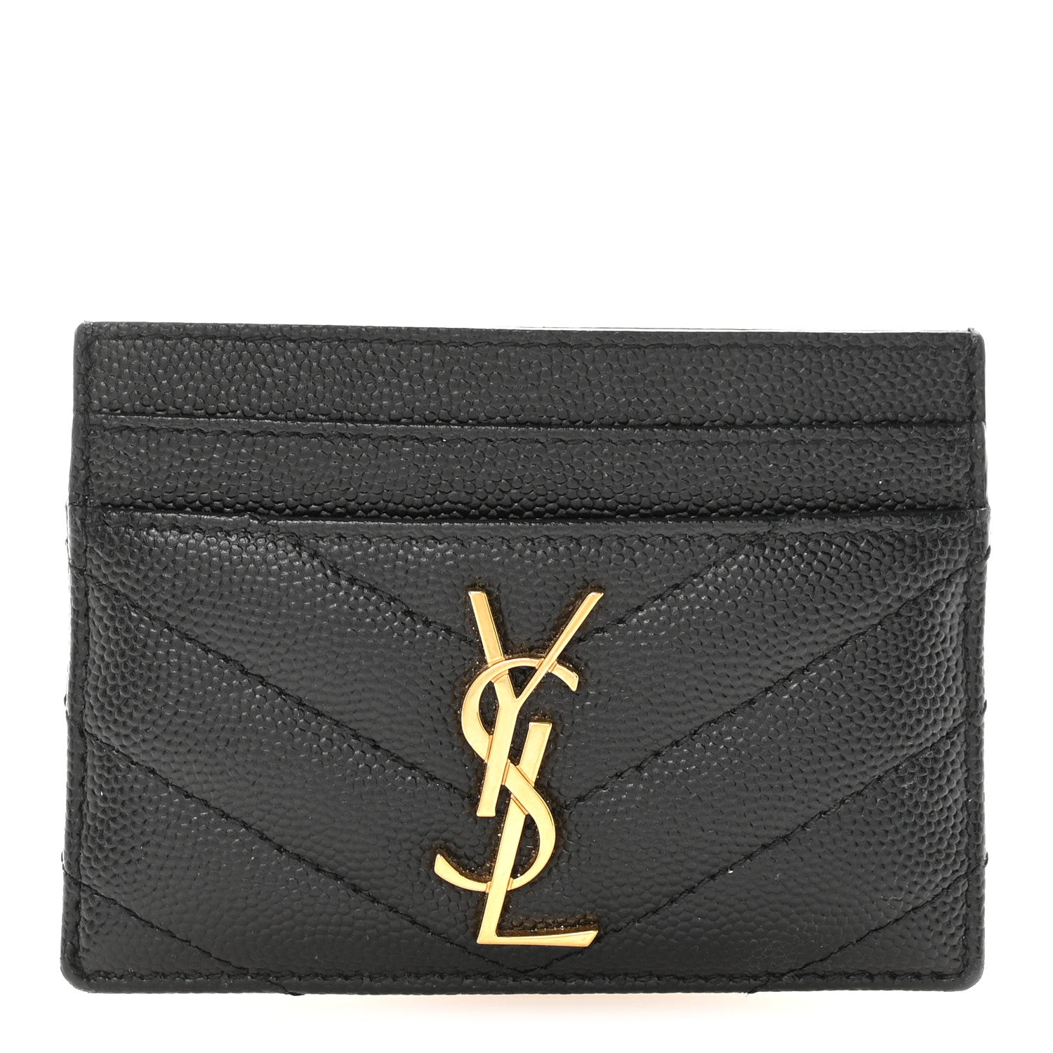 Saint Laurent Grain De Poudre Matelasse Chevron Monogram Credit Card Case Black 1 of 8