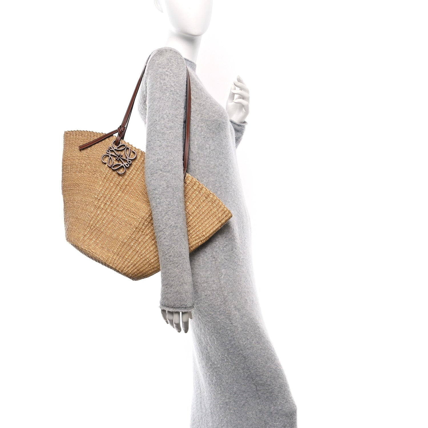 Loewe Raffia Calfskin Shell Basket Tote Natural Pecan 2 of 8