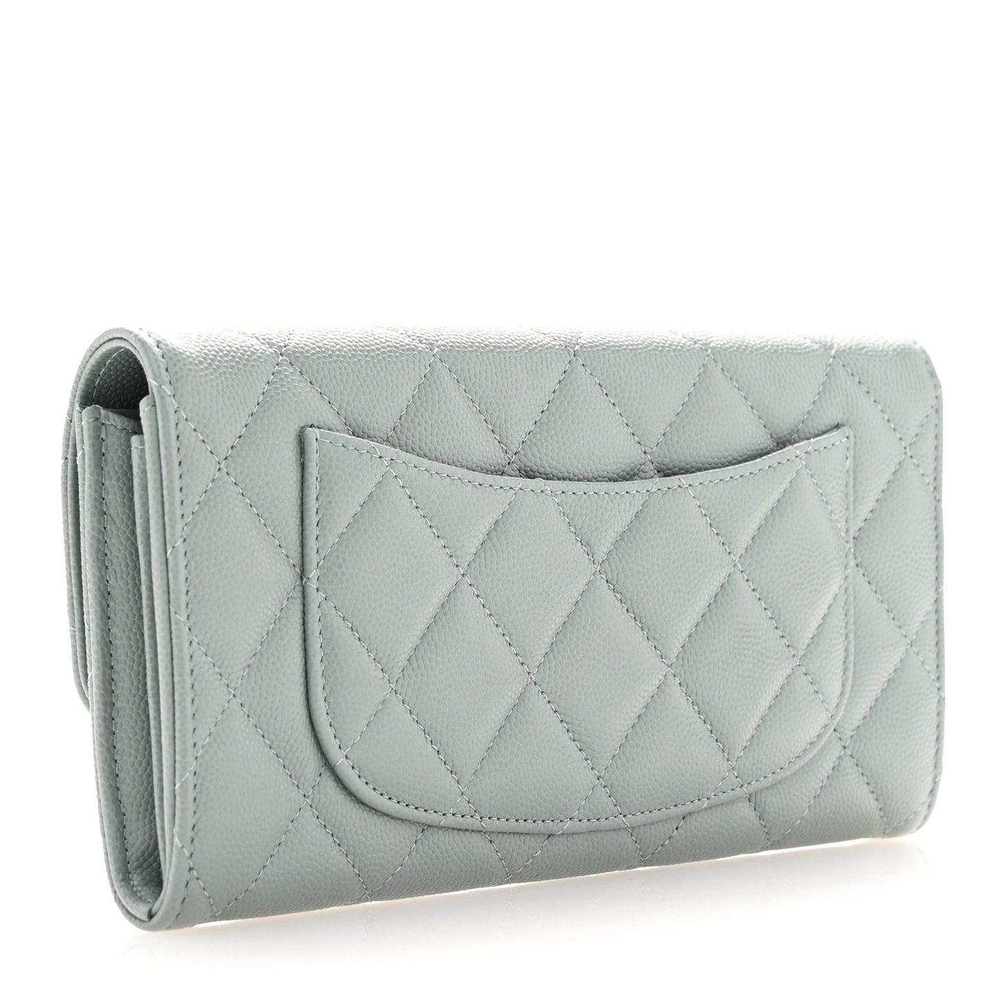 Caviar Quilted Large Gusset Flap Wallet Dark Green