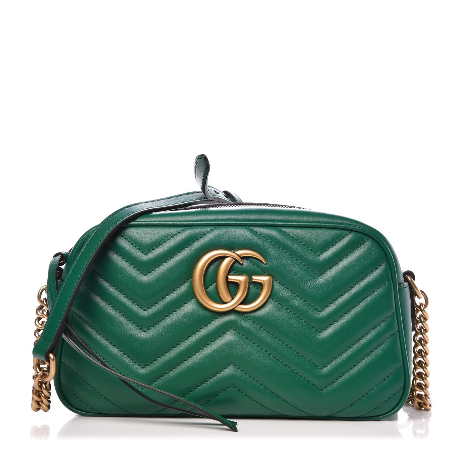 Calfskin Matelasse Small GG Marmont Chain Shoulder Bag Emerald Green