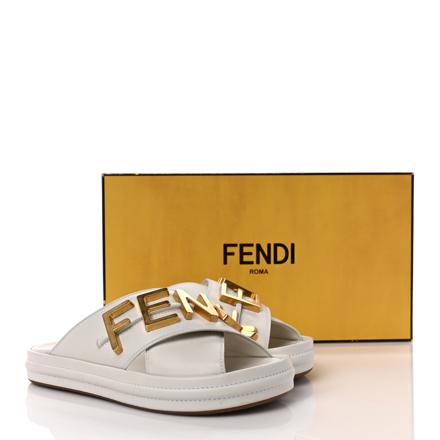Fendi Vitello Womens Fendigraphy Slide Sandals 35 White Ice 9 of 9