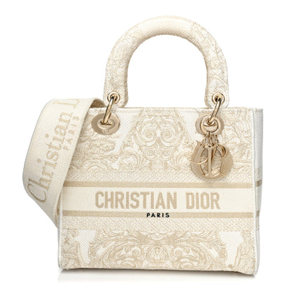 Christian Dior Canvas Around The World Stella Embroidered Medium Lady D-Lite White Gold 1 of 14