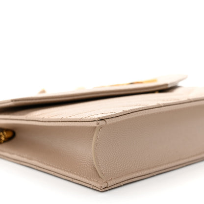 Saint Laurent Grain De Poudre Matelasse Chevron Monogram Envelope Chain Wallet Dark Beige 8 of 10